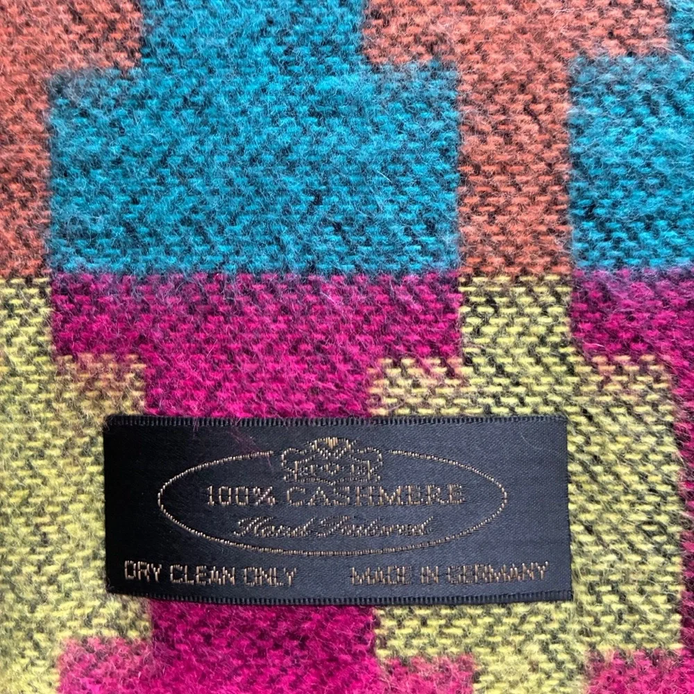 Vintage Cashmere Scarf Germany Geometric Hand Tailored Fringe 12x66